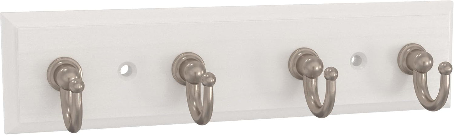 Franklin Brass Key Tidy (1-Pack) Pure White Holder 7' Wall Mount Small Item Rack 4 Hooks for Wall, Hallway, Entry Keychain Rail Organizer B46711K-PMN-R