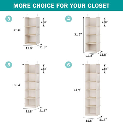 YOUDENOVA Hanging Closet Organizer, 4-Shelf Closet Hanging Storage Shelves, Grey