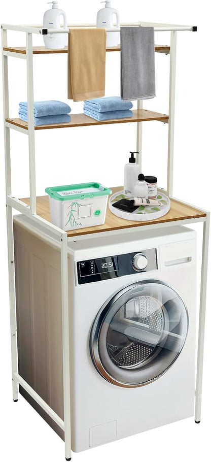 Bathroom Space Saving Organizer Rack,3-Tier Dryer Storage Shelf,Space Saver Standing Rack,Over The Toilet Washer Dryer,Washing Machine Storage Shelves,Bathroom Shelf (White+Marble)