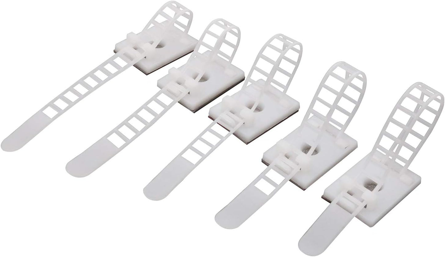 Cable Clips 3M Adhesive, Multipurpose Wire Clamps for Cable Management and Cable Runs - 50 Pack Black Bundled with 10 Reusable Cable Ties
