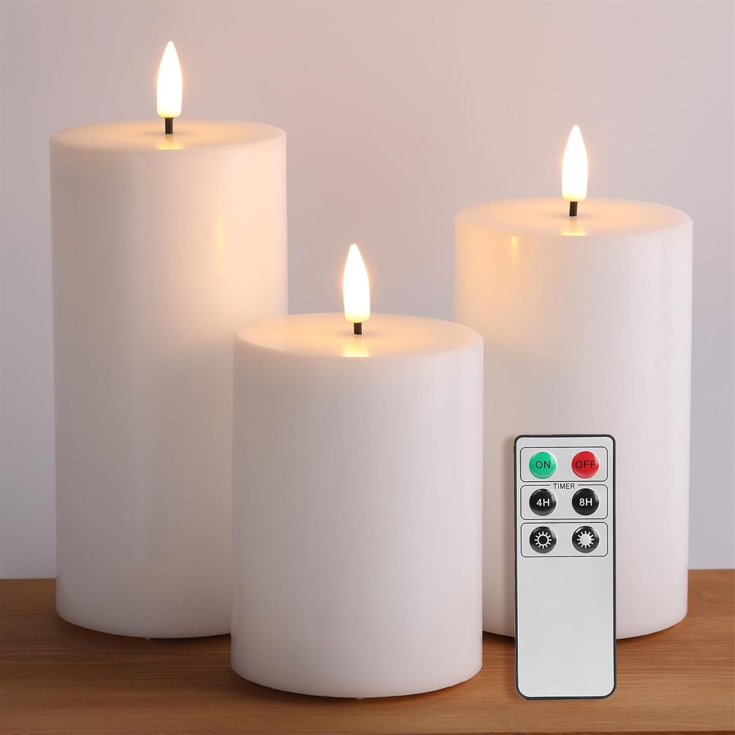 Black Flameless Pillar Candles with Remote, Flickering LED Wax Candles Battery Operated Set of 3