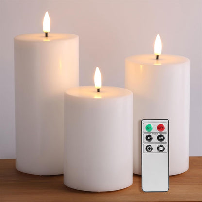 Black Flameless Pillar Candles with Remote, Flickering LED Wax Candles Battery Operated Set of 3