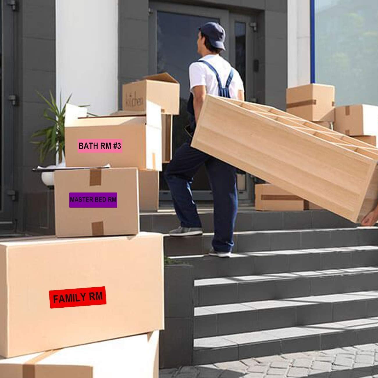 AveneMark 960 Count Home Moving Color-Coded Labels - 16 Rolls House Fragile Stickers, 4 Bedroom Blank Packing Labels for Box Supplies, 60 Labels per Roll, 1" x 4.5"