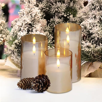 Battery Operated Flameless Candles with Remote Timer Real Wax Realistic Bright Flicker Flickering Electric Electronic LED Pillar Lights Home Wedding Party Decorations Set of 3 Rustic Texture Gray Grey