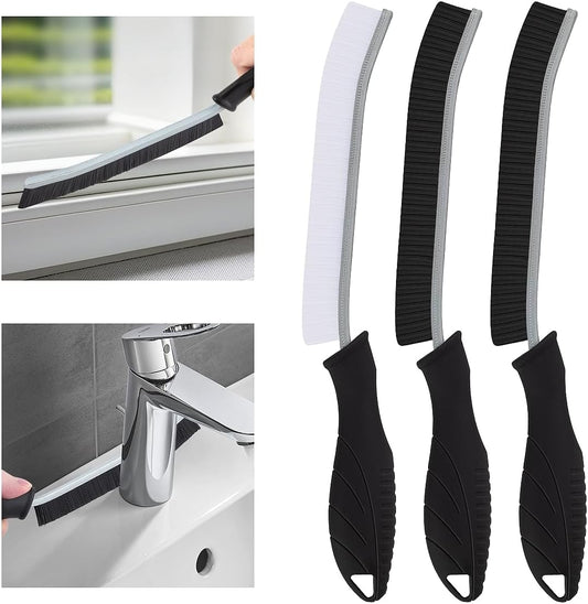 TQRR 3Pcs Hard Bristle Crevice Cleaning Brush, Scrub Brush, Kitchen Sink Cleaning Brush, Grout Brush, Corner Brush Cleaning Tools for Toilet, Bathroom, Gap, Home, Household, Window (3, Black)