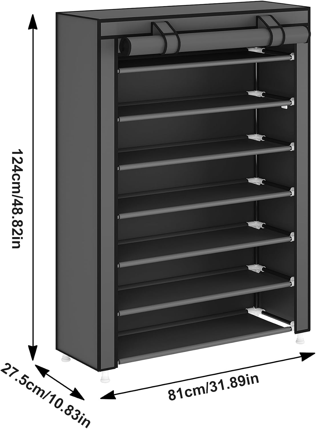 Laiensia 9-Tier Vertical Shoe Rack Organizer, Space Saving Shoe Storage Organizer, Non-Woven Cover Shoe Shelf Holds 36-45 Pairs for Bedroom, Hallway, Closet Entryway, Black