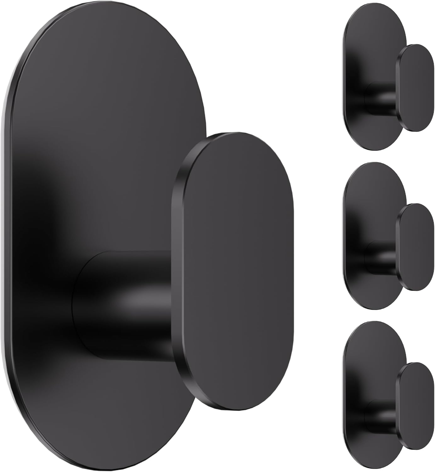Aikzik Black Adhesive Hooks Heavy Duty-Max 26lb, Wall Hooks for Shower, Bathroom, Towel, Coat, Robe, Stainless Steel Hooks for Hanging, Sticky Hooks for Walls No Damage- 4 Pack