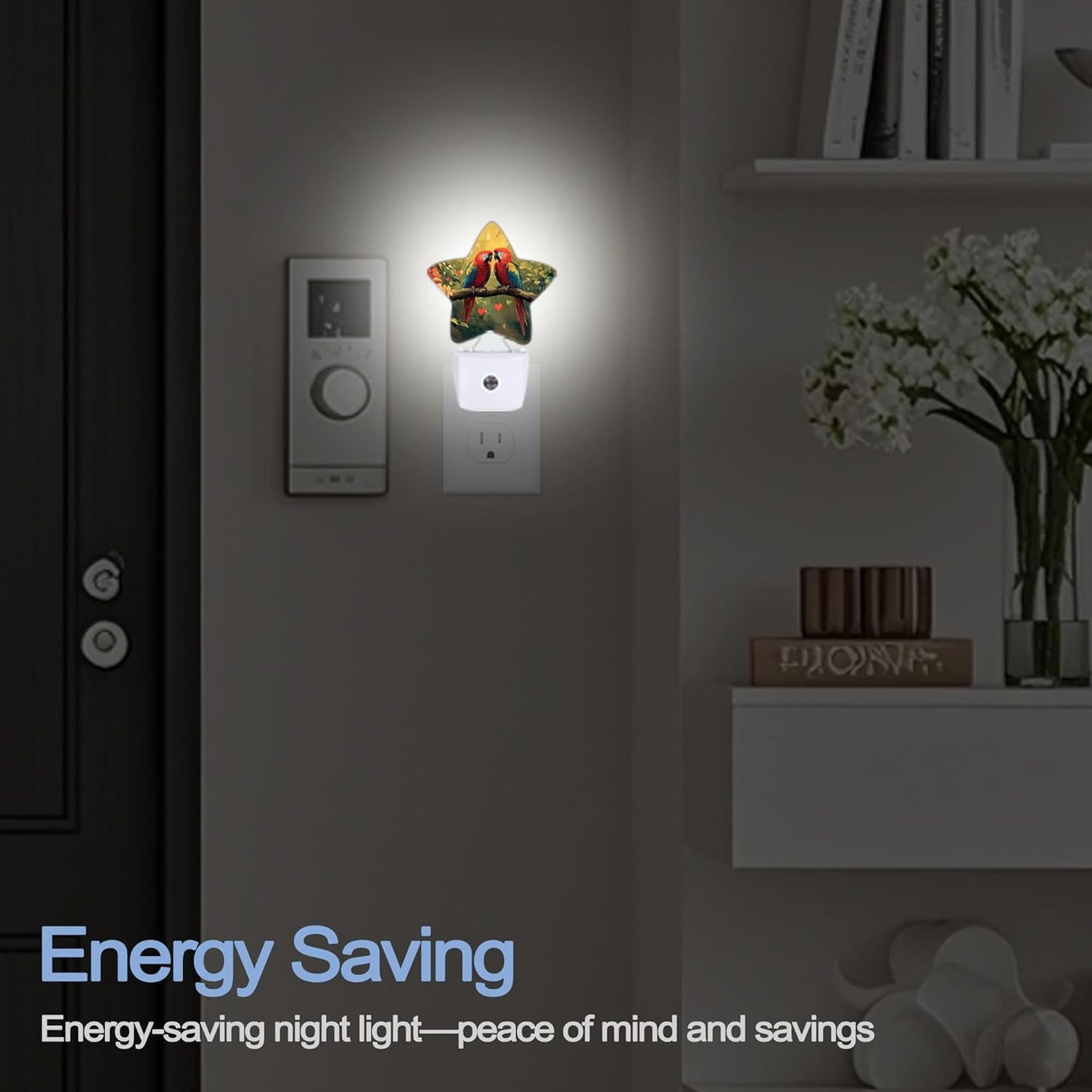 Lavender Butterfly Nightlight,Summer Flowers Star Night Lights Plug into Wall Decorations for Bedroom Bathroom,Dusk to Dawn Sensor Kitchen Hallway Stairs Energy Efficient Desk Lamp