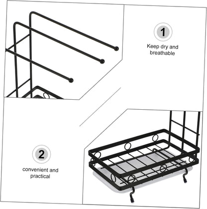 Amosfun Kitchen Storage Rack Drainage Holder Black 3-Rod Wall-Mounted and Desktop Sponge Rag Shelf for Dishcloths and Cleaning Supplies