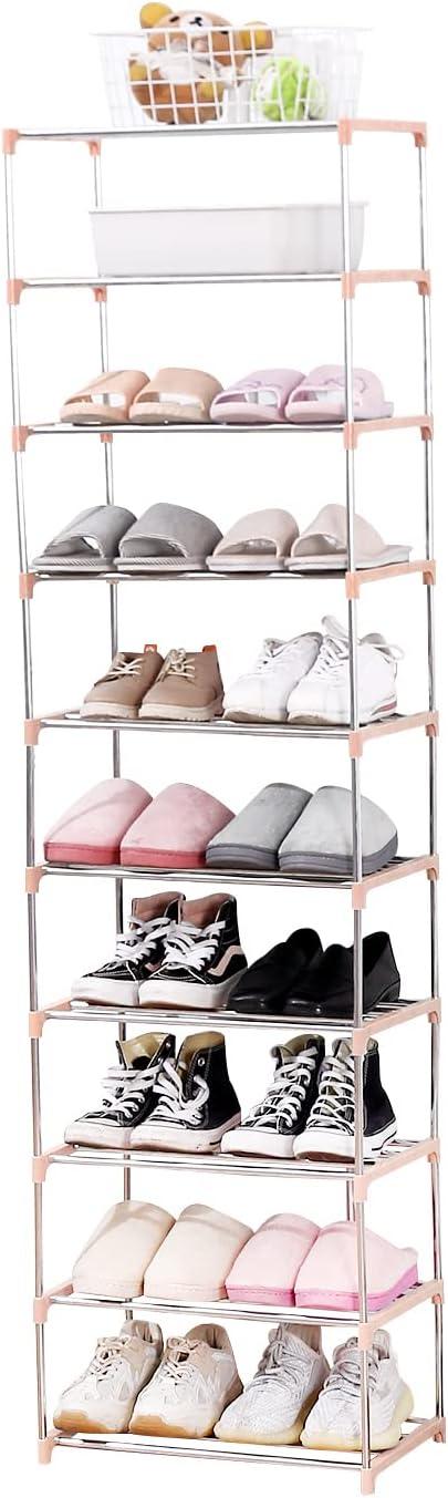 Jucaifu Stackable Small Shoe Rack, Entryway, Hallway and Closet Space Saving Storage and Organization (3-Tier, White)