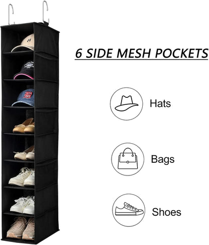 Berdeng Hanging Shoe Organizer for Closet with Side Mesh Pockets，Hat Racks for Baseball Caps，Shoe and Hat Holder & Storage，8-Shelf，Gray，1 Pack