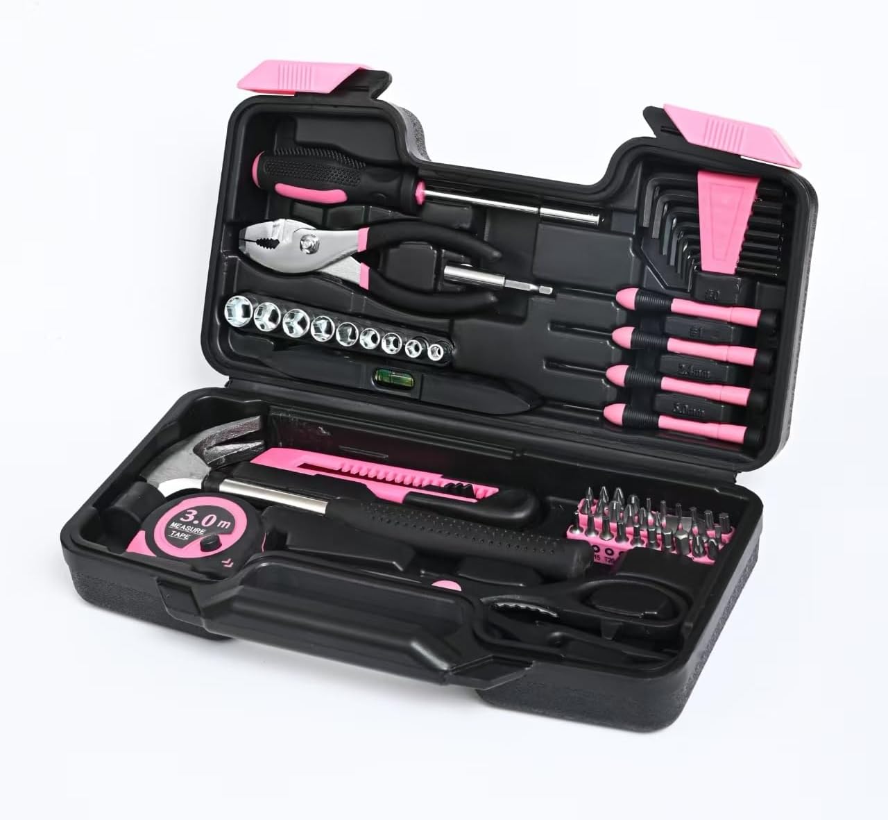 144-Piece General Household Hand Tool Kit with Plastic Toolbox Pink | Basic General Hand Tool Kit, Household Tool Set, for Home Repair, Office & College Dormitory Use, Daily Use for Women