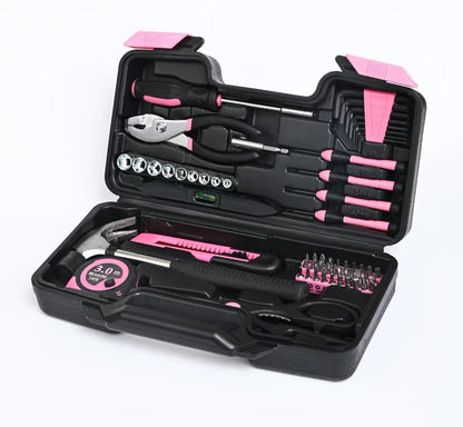 144-Piece General Household Hand Tool Kit with Plastic Toolbox Pink | Basic General Hand Tool Kit, Household Tool Set, for Home Repair, Office & College Dormitory Use, Daily Use for Women