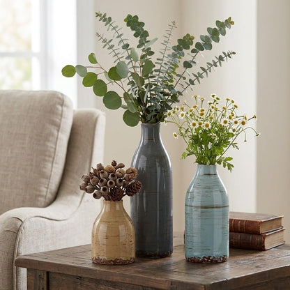 Ceramic Vase Set of 3, Small Flower Neutral Vases Home Decor, Pottery Rustic Farmhouse Decorative Vases, Modern Decor for Table Mantel Entryway Bookshelf Living Room Kitchen Bedroom