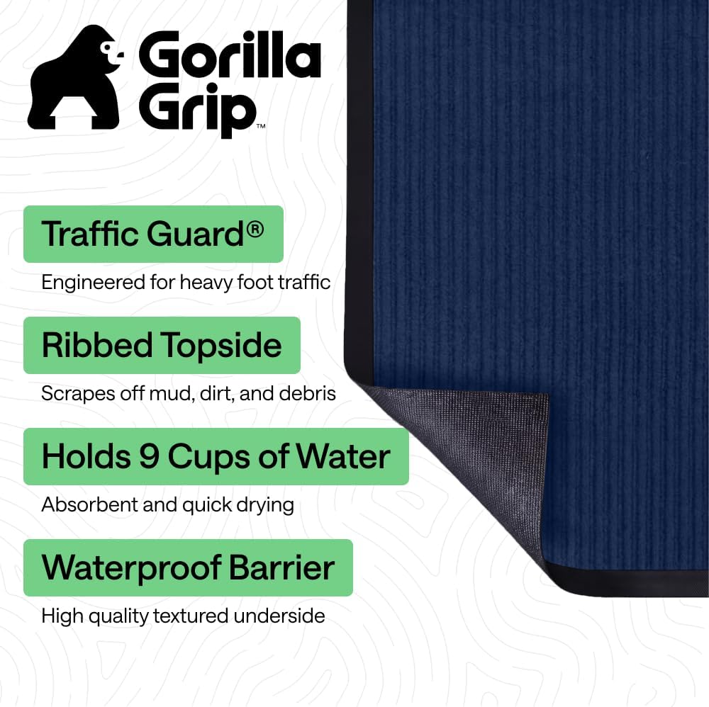 GORILLA GRIP Waterproof Traffic Guard Door Mat, Heavy Duty Entryway Mats, Strong Backing Commercial Utility Rugs for Office Hallway, Garage Floor and Home, Low Profile Carpet Runner, 29x17, Black