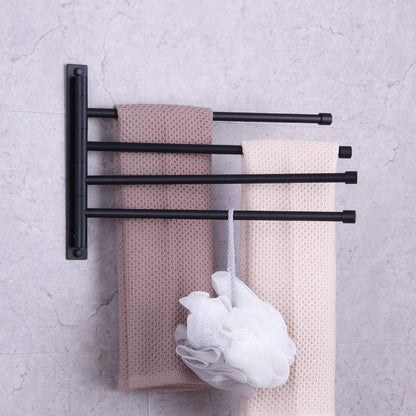GERZWY Wall Mount Bath Towel Rack with 4 Arms Stainless Steel Bathroom Swing Arm Towel Bars Organizer, White