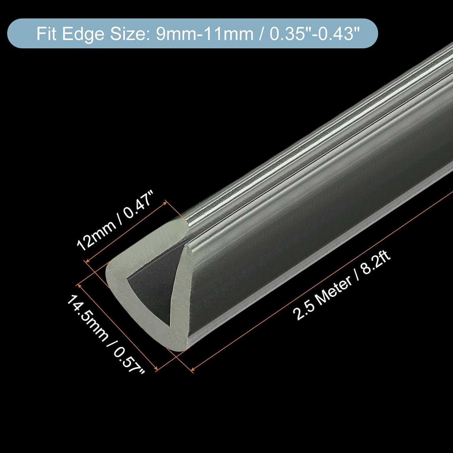 uxcell U Channel Edge Trim, 4.9ft Length Soft Rubber Guard Seal Strip Edge Protector Fit for 1-2mm Edge, (9/32" W x 5/32" H) Clear