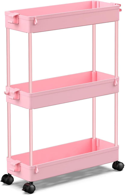 SPACEKEEPER Slim Rolling Storage Cart, 3 Tier Bathroom Storage Organizer Laundry Room Utility Cart Mobile Shelving Unit, Multi-Purpose for Kitchen Office Bathroom Laundry Narrow Places, Black