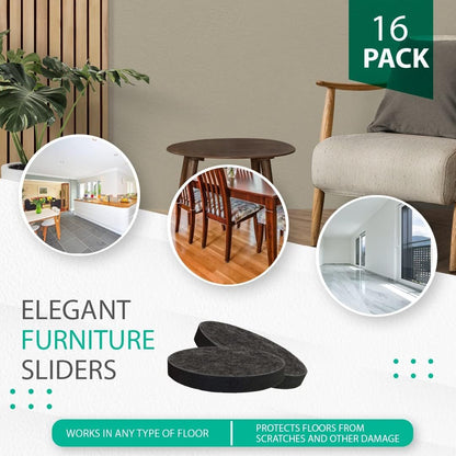 Performore 16 Pack Heavy-Duty Felt Furniture Sliders 3.5-Inch Round Floor Protectors Reusable Pads for Moving Chairs, Sofas, Tables on Carpet & Hardwood