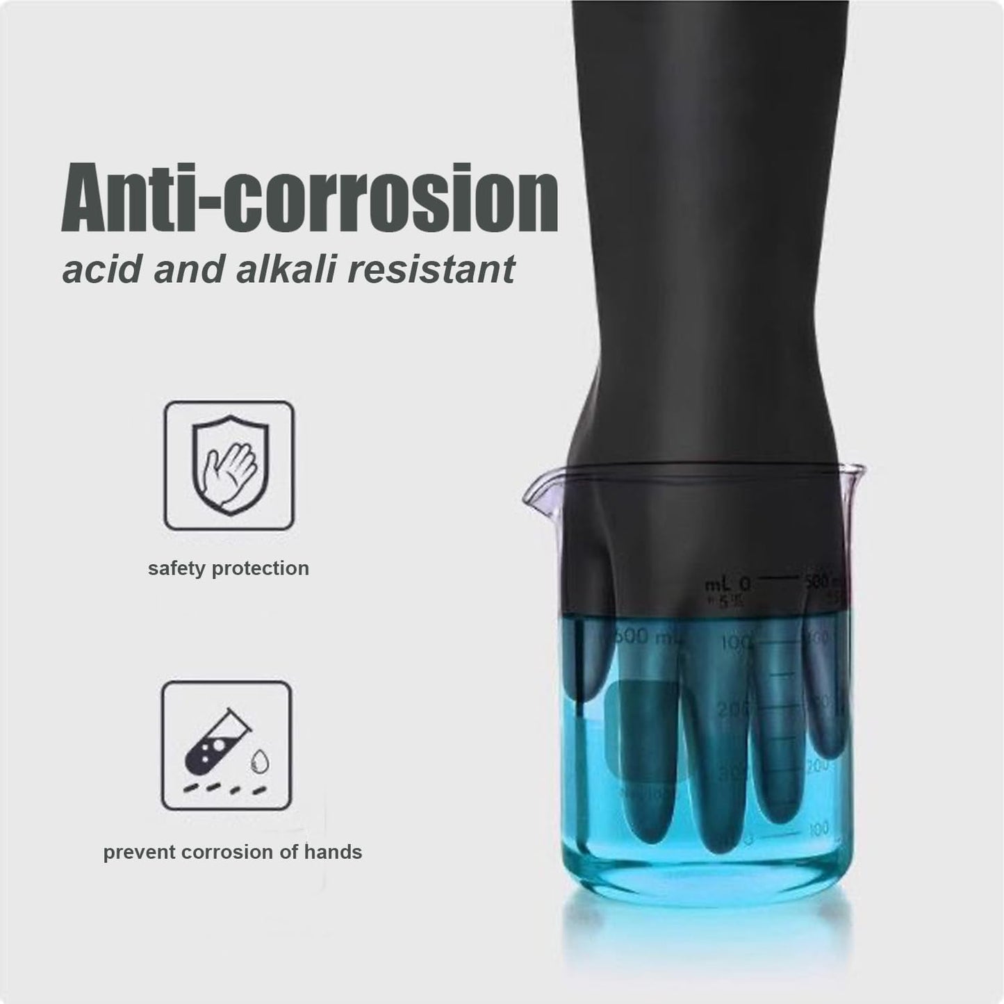 Chemical Resistant Latex Gloves, 14'' 18'' 22'' Industrial Heavy Duty Work Rubber Glove, Black Color One Pair