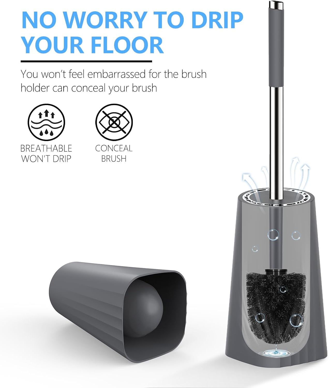 SetSail Toilet Brush, Compact Size Toilet Bowl Brush and Holder Toilet Brushes for Bathroom with Stainless Steel Handle Toilet Cleaner Brush with Durable Scrubbing Bristles, Splash-Proof