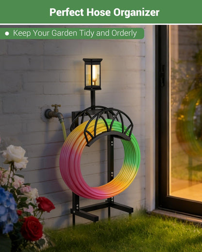 HZE Garden Hose Holder, Freestanding Water Hose Reel Stand for Outside, Heavy Duty Detachable Metal Storage Rack Holds 160 FT for Yard Lawn Farm, Black