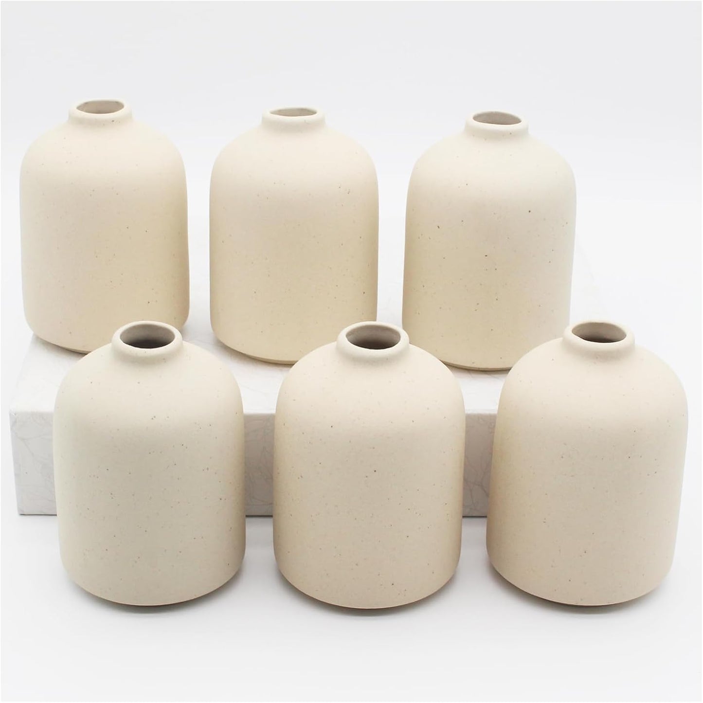YANLING 6 Pack White Vase Small Ceramic Vases for Decor, Bud Vases | for Centerpieces White Vases for Flowers Boho Home Decor, Pampas Grass Dried Flowers Vases