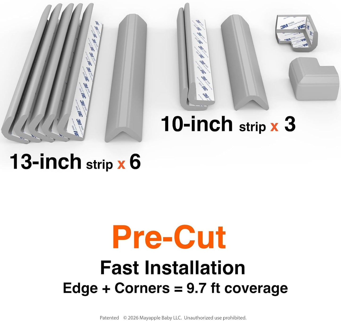 Roving Cove PreFit Fireplace Edge Corner Protector, Extra-Wide 9ft Edge 2 Corners, Pre-Taped 3M Adhesive, Baby Proofing Bumper Guards, Coffee Brown