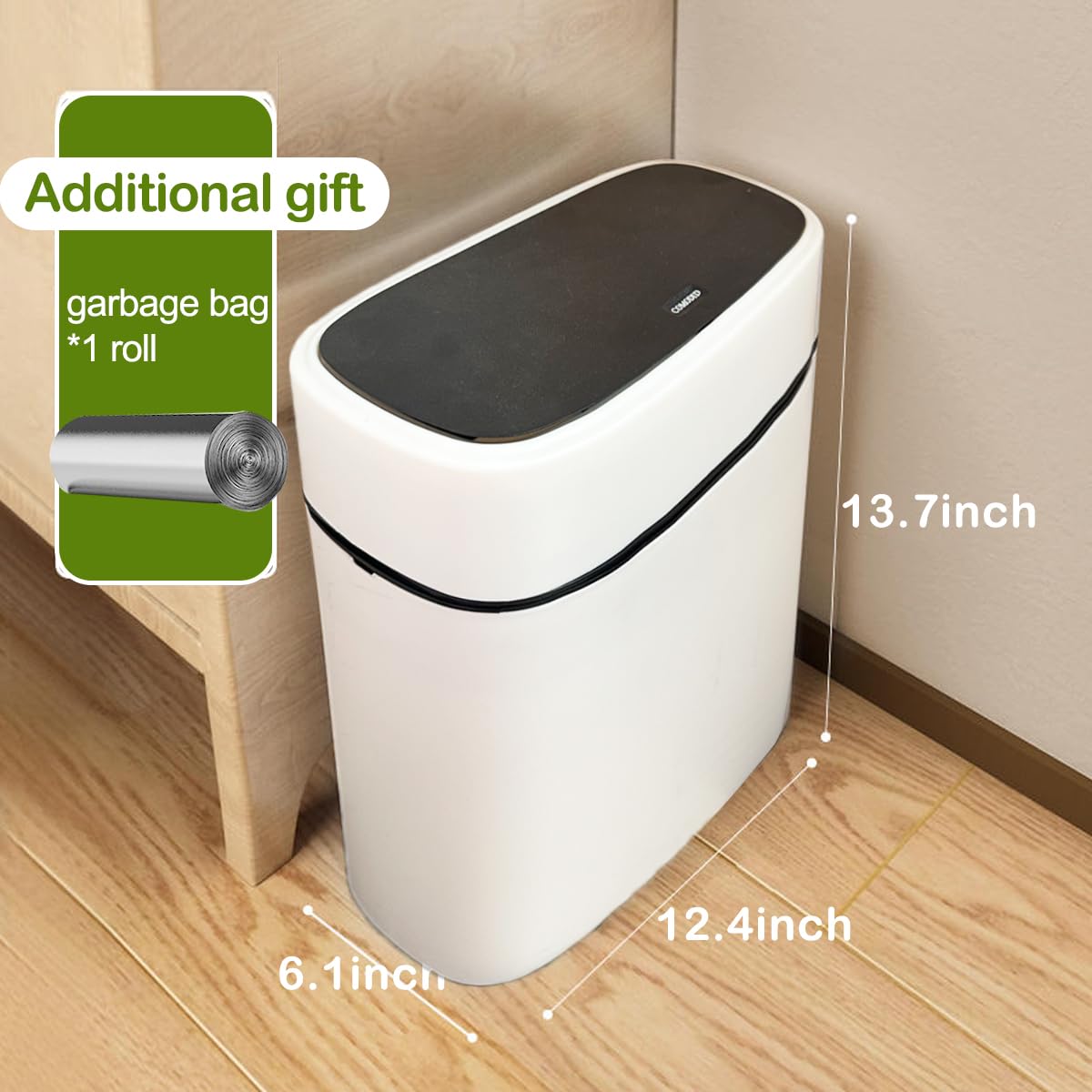 3.7 Gallons Bathroom Trash Can and Toilet Brush Set, 14 Liter Slim Trash Can with Toilet Brush Holder Set for RV, Black lid