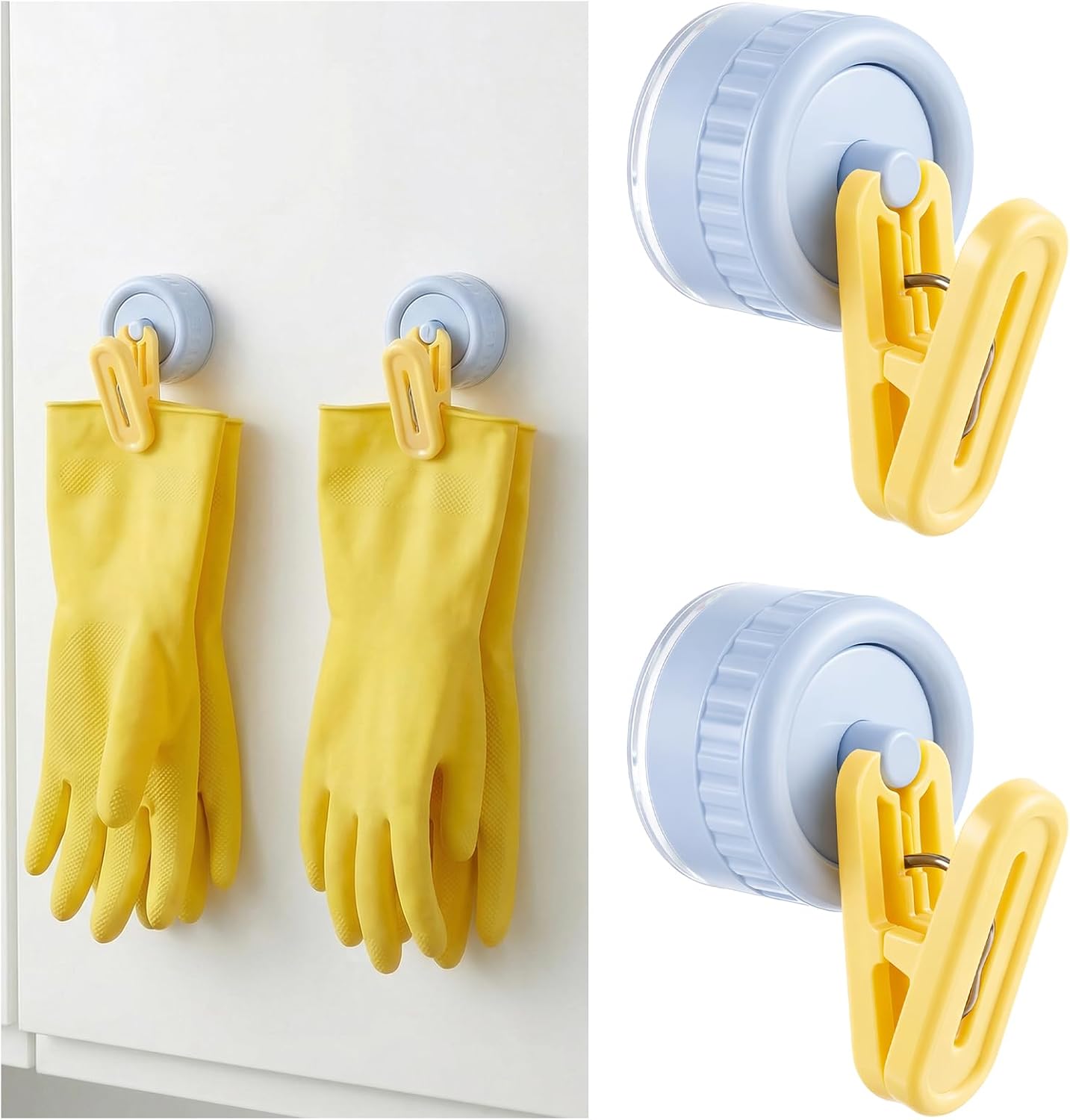 Geelin Dish Glove Clip with Suction Cup Easy Install Removable Transparent Plastic Wall Mounted Hook for Kitchen Use Space-Saving Washable Design for Dish Gloves Towels(2 Pcs)