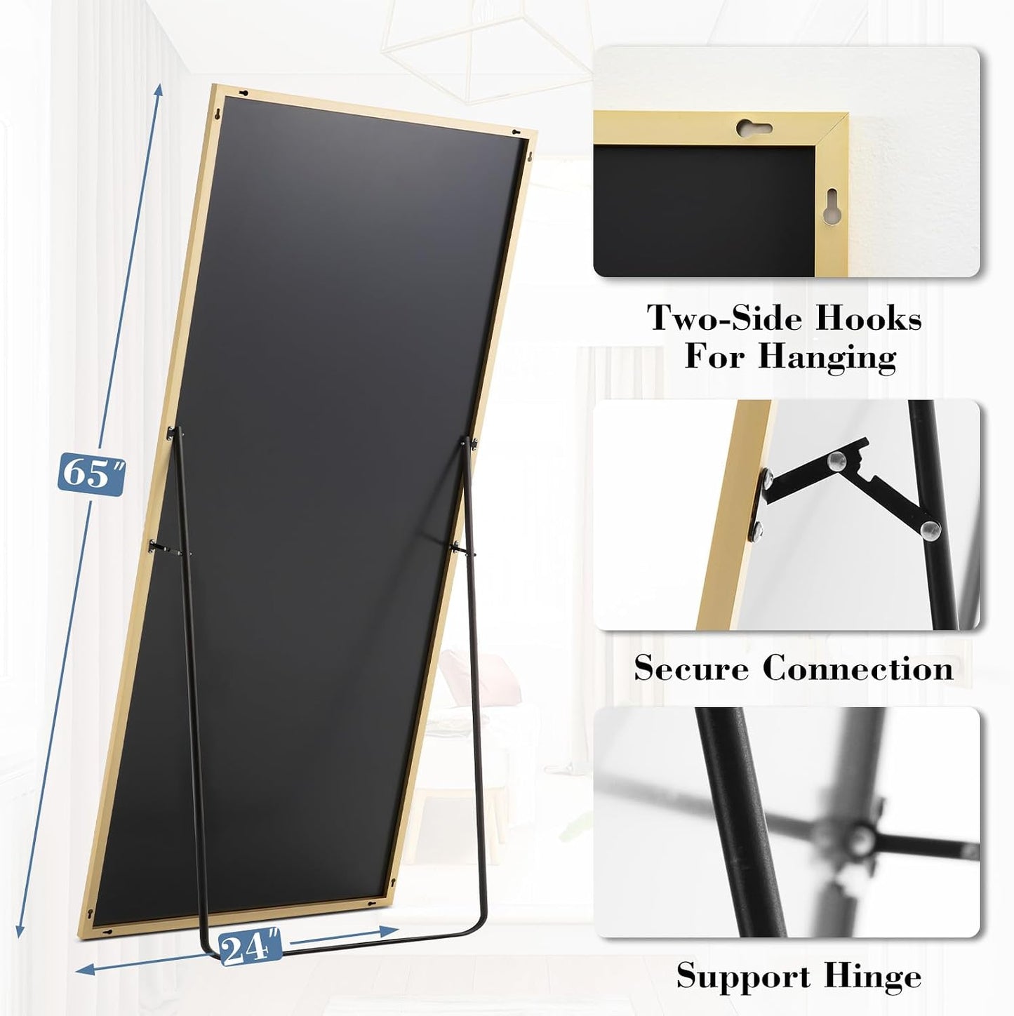 59"x16" Arched Full Length Mirror, Full Body Mirror with Leaning or Standing, Floor Standing Aluminum Frame for Bedroom, Livingroom, Cloakroom, Black