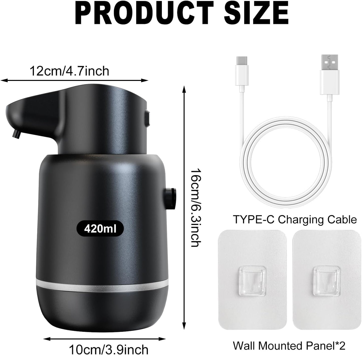 Automatic Foaming Soap Dispenser 15oz/420ml Foaming Hand Sanitizer Touchless Wall Mount with 4levels Adjustable Free Touch Electric Soap Dispenser Rechargeable with Sensor(White)