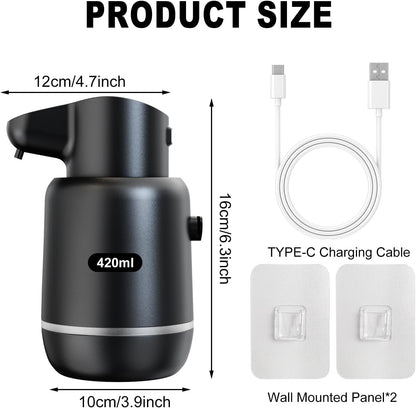 Automatic Foaming Soap Dispenser 15oz/420ml Foaming Hand Sanitizer Touchless Wall Mount with 4levels Adjustable Free Touch Electric Soap Dispenser Rechargeable with Sensor(White)