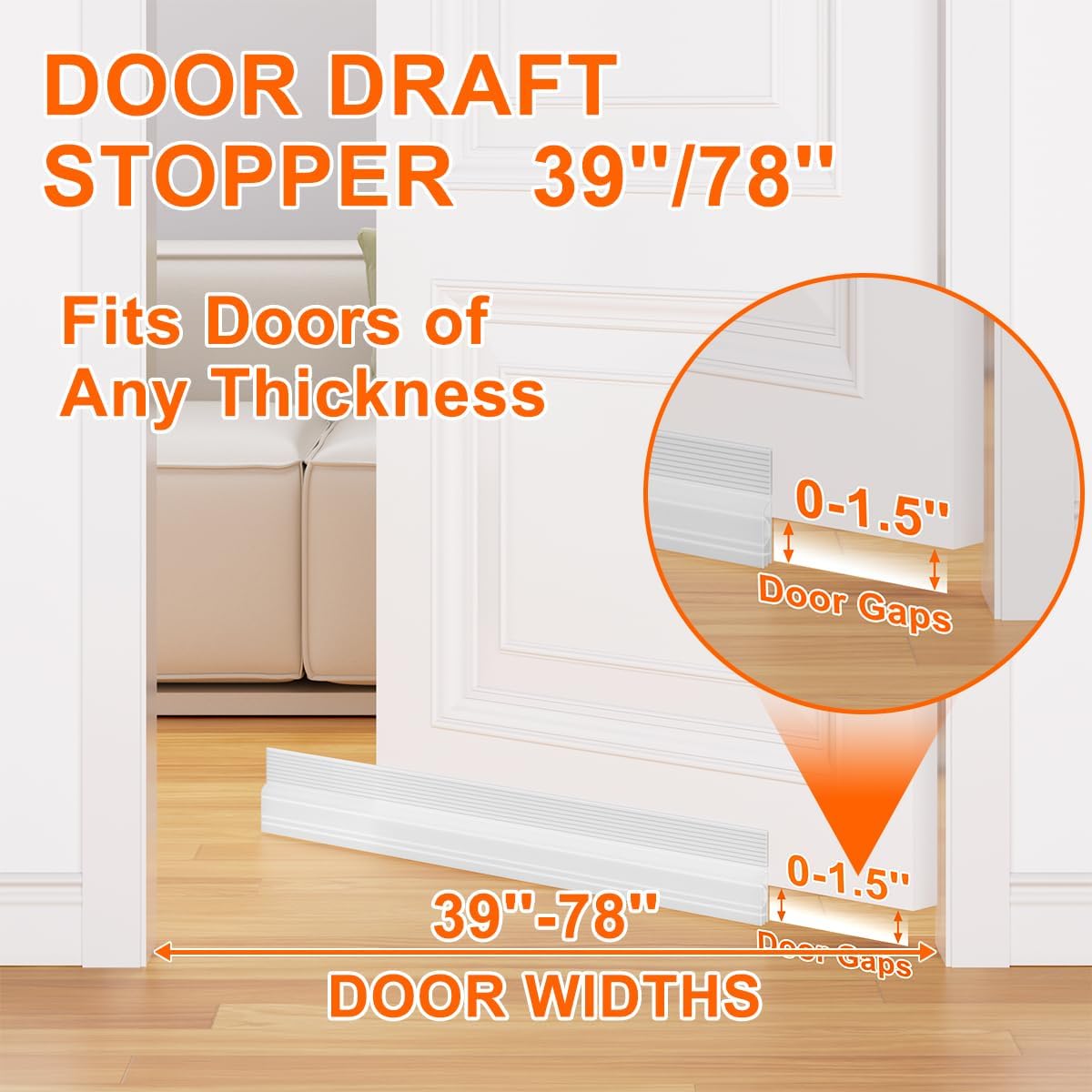 Door Draft Stopper, Adjustable Weather Stripping Seal for Cold Insulation, Bottom/Under Sweep for Exterior & Interior Doors, Seal Blocker Noise, Black, 39 inches