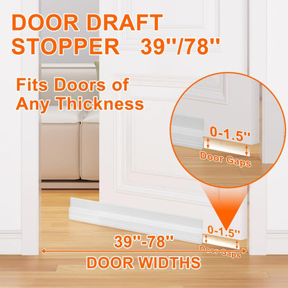 Door Draft Stopper, Adjustable Weather Stripping Seal for Cold Insulation, Bottom/Under Sweep for Exterior & Interior Doors, Seal Blocker Noise, Black, 39 inches