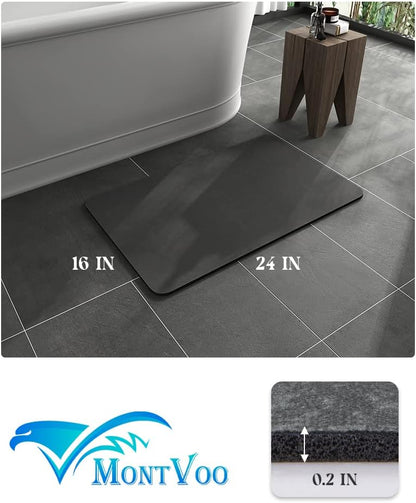 MontVoo -Bath Mat-Rubber Backing Non SlipThin Bathroom Rugs Fit Under Door- Quick Dry Absorbent Faux Suede Surface Grey Bathroom Floor Mats-Shower Rug for in Front of Bathtub Shower Gray 16x24