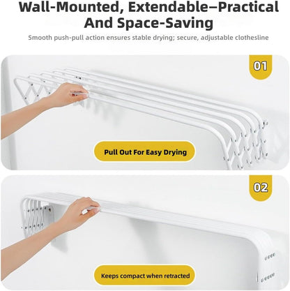 Clothes Drying Rack, Wall Mounted, Retractable, 3 Fold Accordion Design, Space Saving, Durable, Heavy Duty for Laundry Room, Bathroom, Indoor, Outdoor Use
