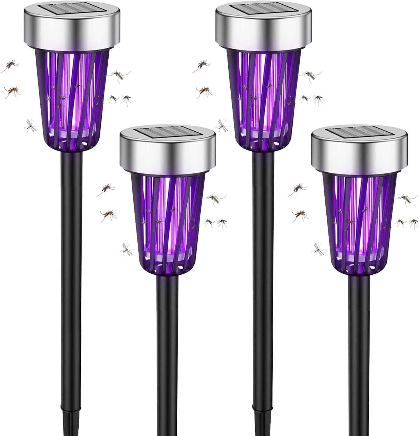 2026 Solar Bug Zapper Outdoor Waterproof Mosquito Repellent Outdoor Patio Mosquito Trap & Killer for Garden, Farm, Backyard, Solar Powered Fly Zapper for Small Flying Insect, Flies, Gnats, Moths(4)