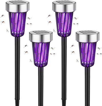 2026 Solar Bug Zapper Outdoor Waterproof Mosquito Repellent Outdoor Patio Mosquito Trap & Killer for Garden, Farm, Backyard, Solar Powered Fly Zapper for Small Flying Insect, Flies, Gnats, Moths(4)