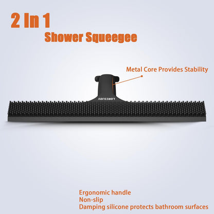 Shower Squeegee for Glass Doors, Squeegee for Shower Glass, 2 in 1 Shower Wiper, Bathroom Squeegee for Shower, Cleaning Tile Wall, Car, 10 Inch Black