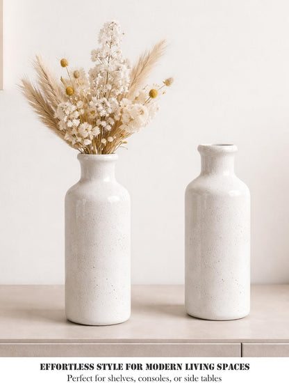 Small White Speckled Ceramic Vase Set of 3, Decorative Modern Vases for Shelf, Table, Living Room, Dried Flowers