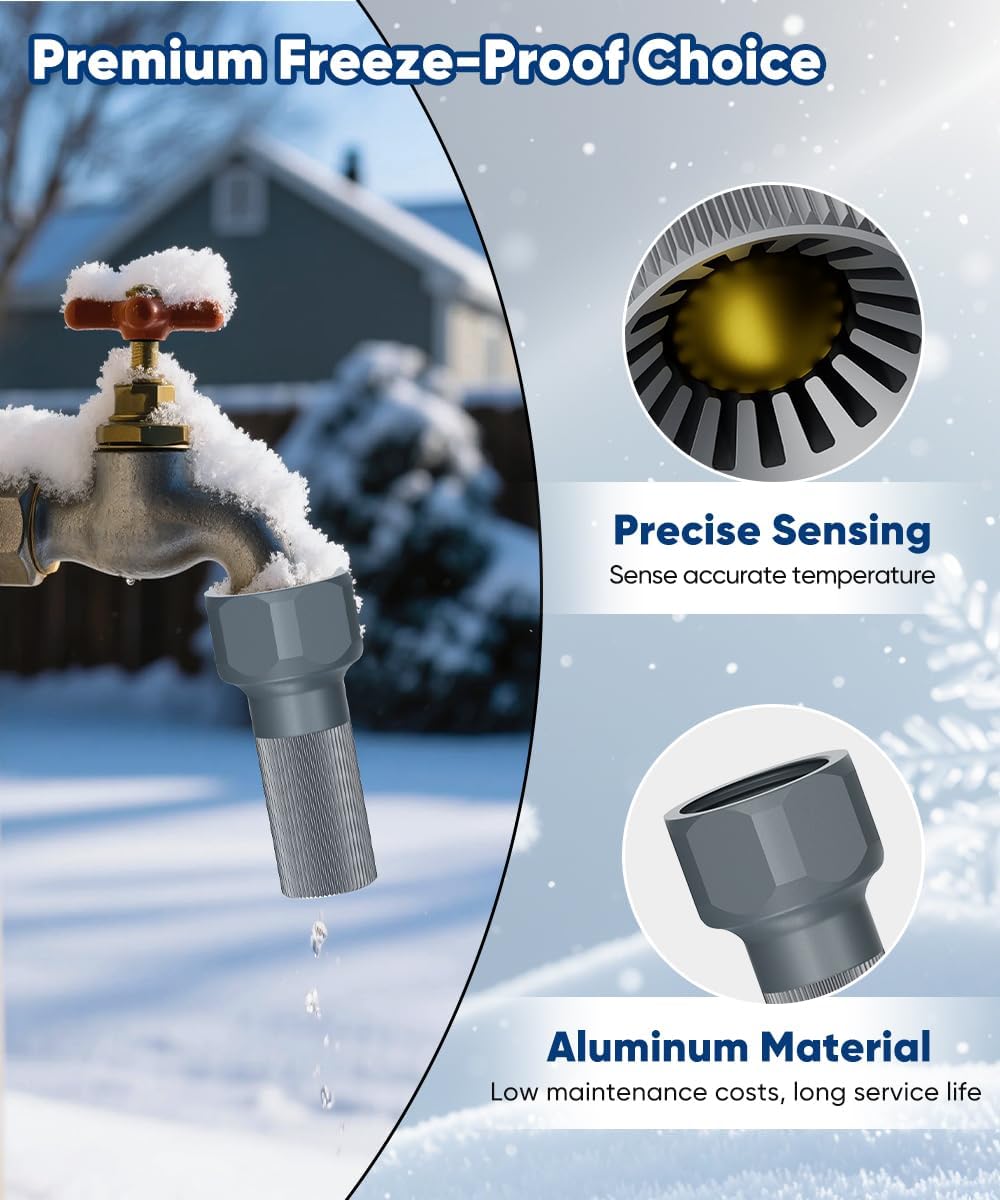3/4-Inch Thread Faucet Freeze Protection Valve, Freeze Proof Faucet Cover for Outdoors, Winter Frost Proof Auto Temperature Control for Garden, Lawn & Yard Spigot, Grey, 2pcs