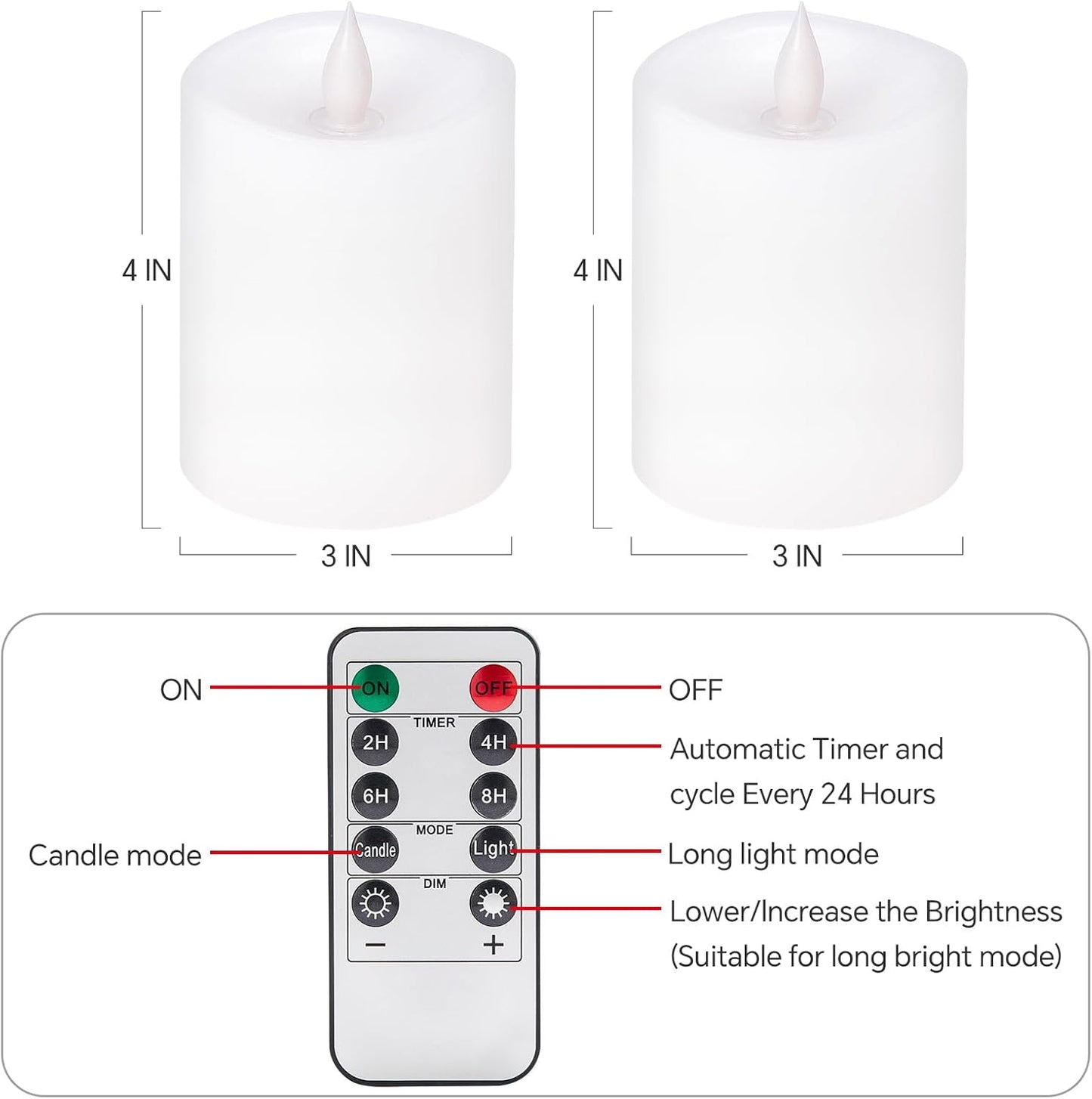 3x4 Flickering Flameless Candles Set of 3,Real Wax Pillar LED Candles,with Timer,4 inch Flameless Candles with Remote,for Party Wedding Holiday Home Decor,Ivory