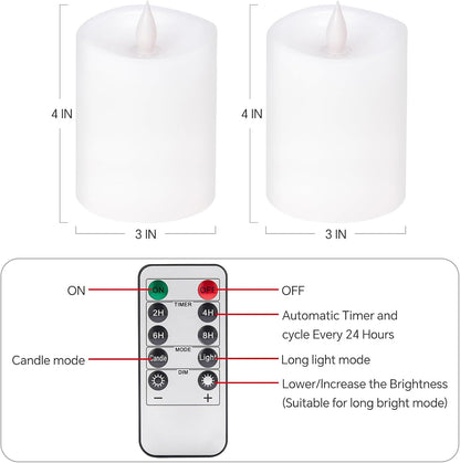 3x4 Flickering Flameless Candles Set of 3,Real Wax Pillar LED Candles,with Timer,4 inch Flameless Candles with Remote,for Party Wedding Holiday Home Decor,Ivory