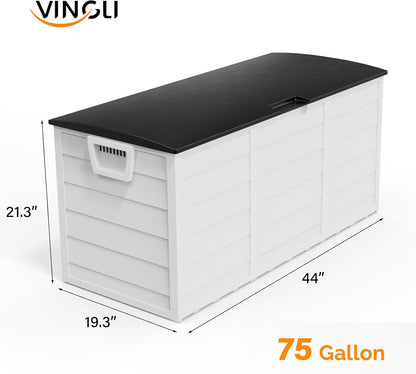 VINGLI 75 Gallon Outdoor Storage Box, Lockable Plastic Storage Containers with Lid, Patio Deck Box Furniture for Garden, Pool, Balcony, Yard (Coffee)