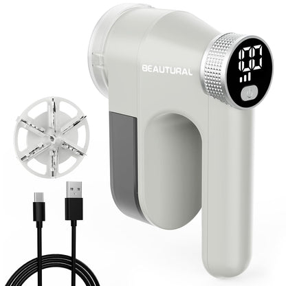 BEAUTURAL Fabric Shaver, Rechargeable Lint Remover, Electric Portable Sweater Defuzzer with 3 Speeds, 6 Leaf Blades, Digital LED Display, Remove Pilling for Clothes, Furniture, Sweater, Couch, Blanket