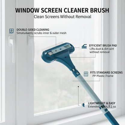 Double-Sided Window Screen Cleaner Brush, No-Removal Cleaning Tool for Installed Mesh, Durable PP Frame, Green & Blue Options (1 Pack)