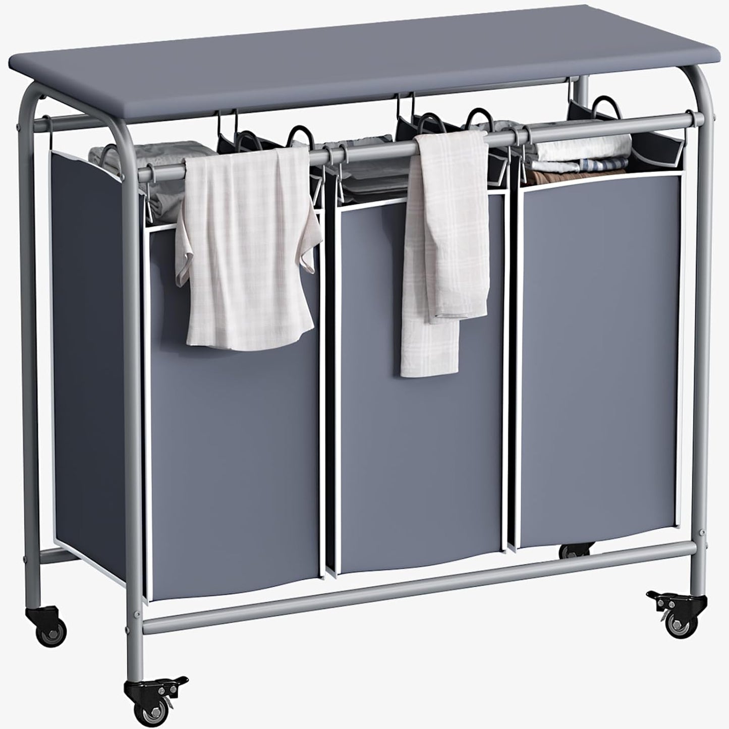 LINZINAR 3-Bag Laundry Hamper, Black Laundry Basket, 35.6 Gal(135 L) Laundry Sorter Cart Laundry Room Organization with Heavy Duty Rolling Lockable Wheels and Removable Bags