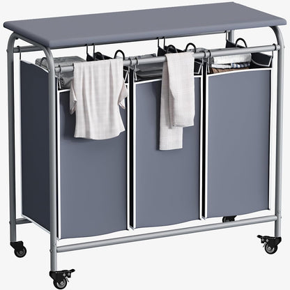 LINZINAR 3-Bag Laundry Hamper, Black Laundry Basket, 35.6 Gal(135 L) Laundry Sorter Cart Laundry Room Organization with Heavy Duty Rolling Lockable Wheels and Removable Bags