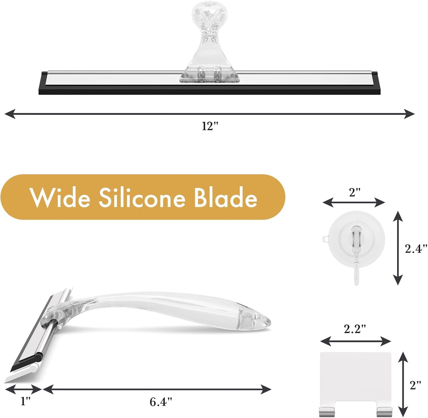 AmazerBath Shower Squeegee for Glass Doors, All-Purpose Squeegee with Suction Hook & Adhesive Hook, Clear Squeegee for Shower Glass, Windows, Mirrors, Tiles and Car Windows - 10 Inches, Clear